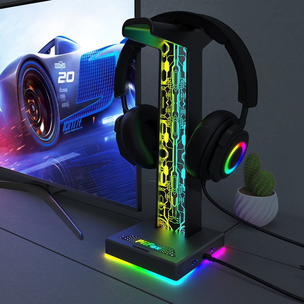 Gaming Accessories For Setup - RGB Gaming Headphone Stand Dual USB