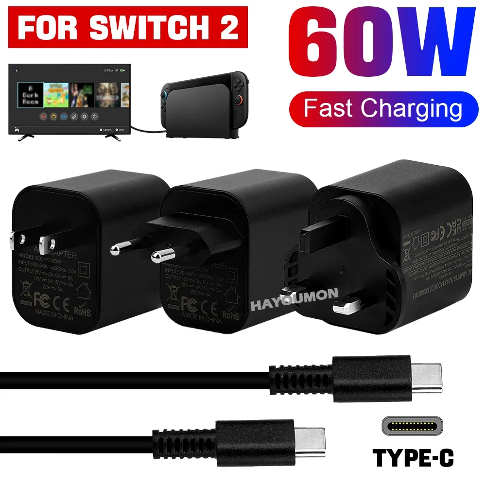UK US EU 60W Type-C AC Adapter - Gaming Accessories Wall Mount recensione e prezzo